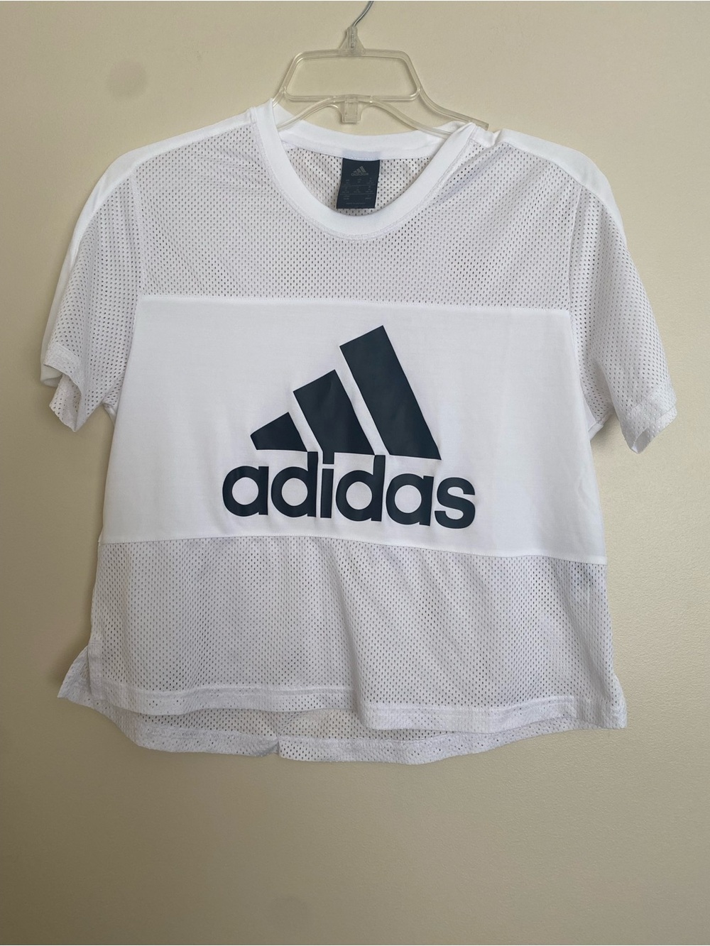 adidas White Mesh Tee with Black Logo